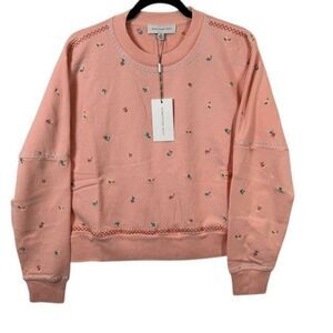 NEW! Something Navy Hazel Dollie Floral Embroidered Sweatshirt Peach Size XS